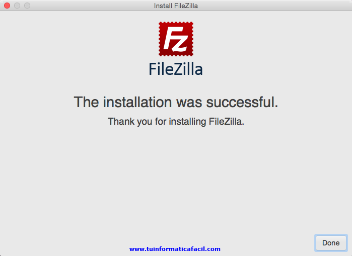 Como Instalar Filezilla en Mac OS - Fin instalación