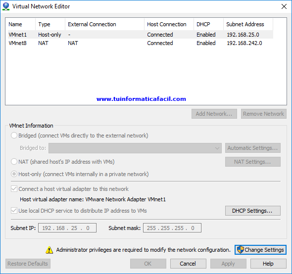 VMware Virtual Network Editor