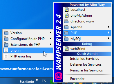 Editar archivo php.ini desde WampServer