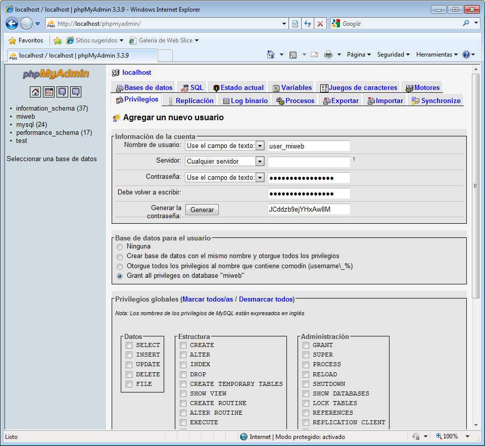 Como crear una base de datos en MySQL con phpMyAdmin.