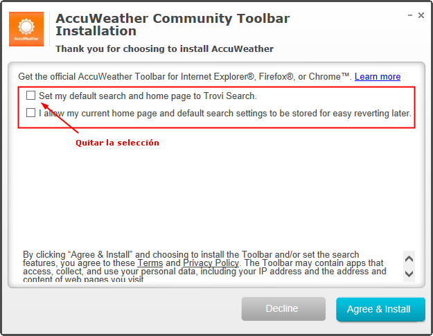 Toolbar de AccuWeather