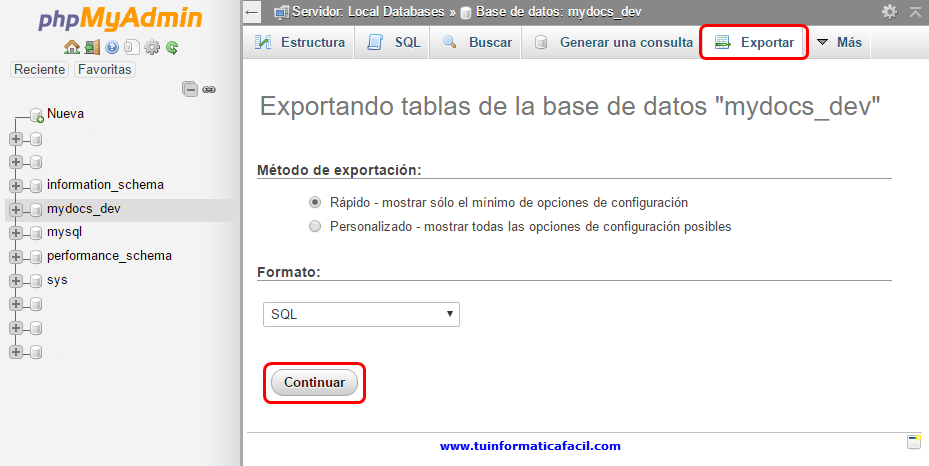 Exportar Base de Datos