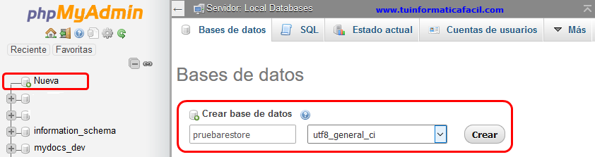 Configurar la importación de la Base de Datos