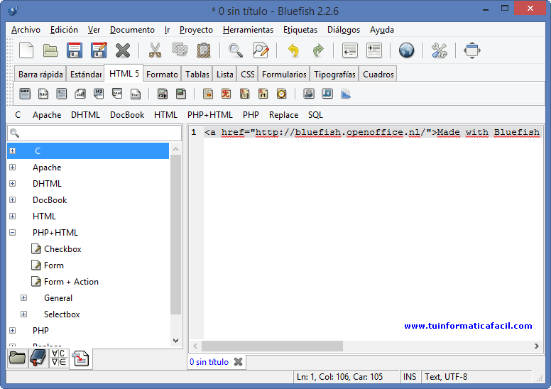 Editor Bluefish para programadores y desarrolladores Web.