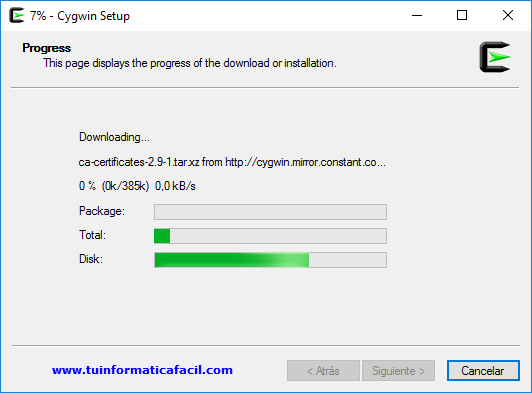 Como Instalar Cygwin en Windows - Fin descarga