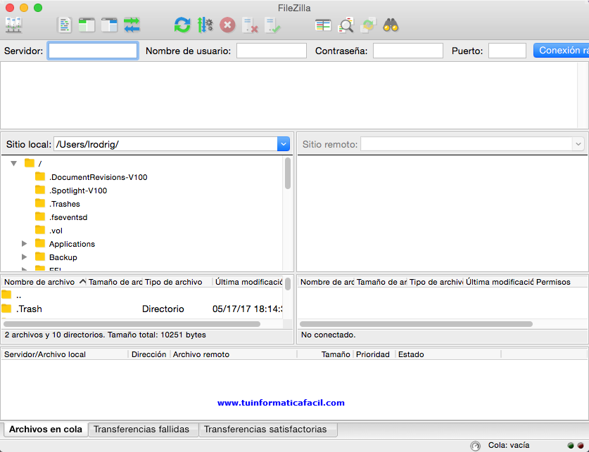 Como Instalar Filezilla en Mac OS - Ejecutar filezilla