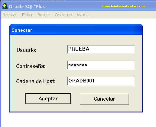 Introduce usuario, contraseña y cadena de conexión.