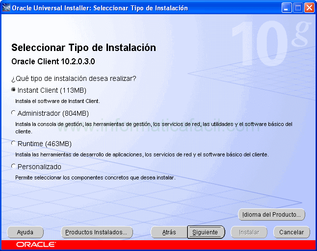 Oracle 10g cliente installer imagen 2