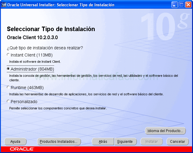 Oracle 10g cliente installer imagen 3