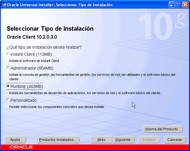 Oracle 10g cliente installer imagen 4