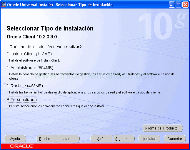 Oracle 10g cliente installer imagen 5