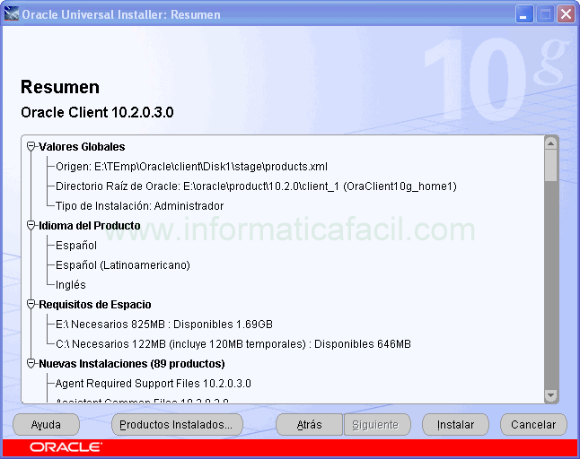 Oracle cliente installer imagen 7.