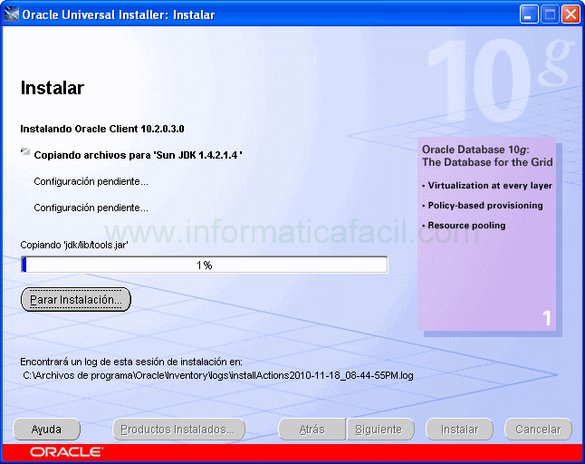 Oracle cliente installer imagen 8.