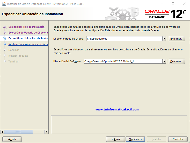 Paso 3 - Especificar Ubicación de Instalación