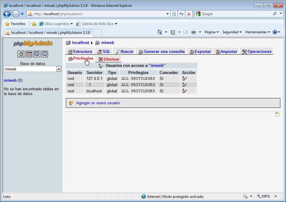 Como crear una base de datos en MySQL con phpMyAdmin.