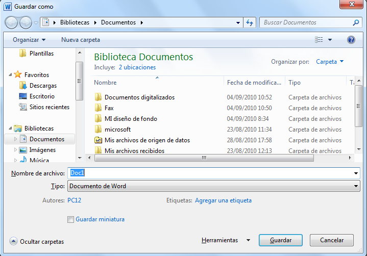 Manejar documentos en Word 2010