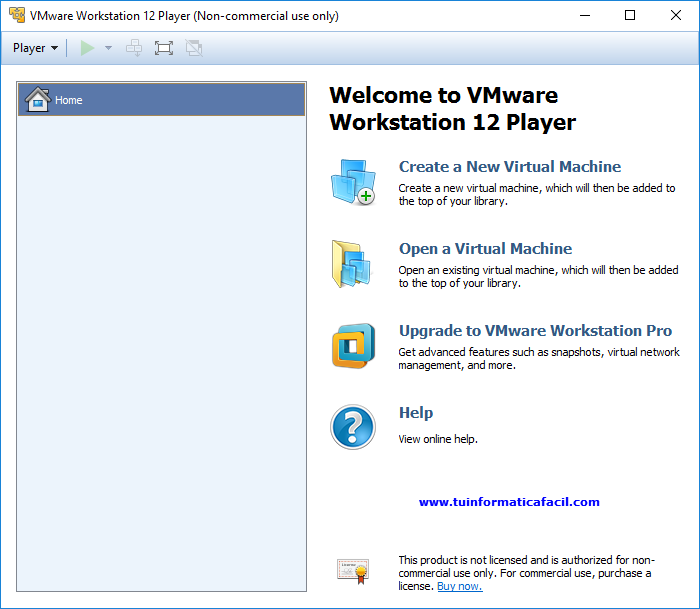 VMware Workstation Player 12 ventana principal