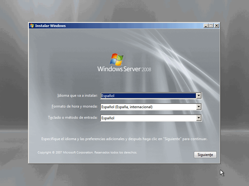 Instalación  Windows Server 2008 Standard