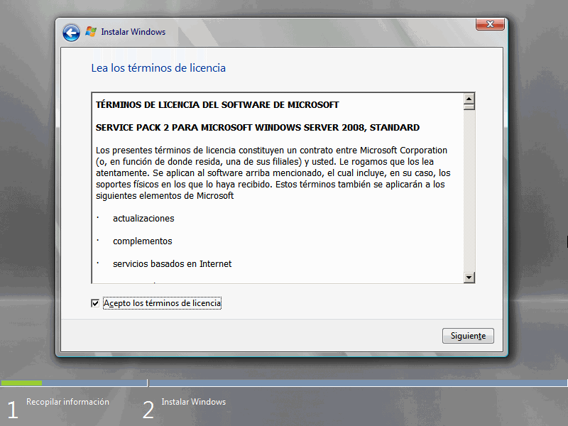 Instalación Windows Server 2008 Standard