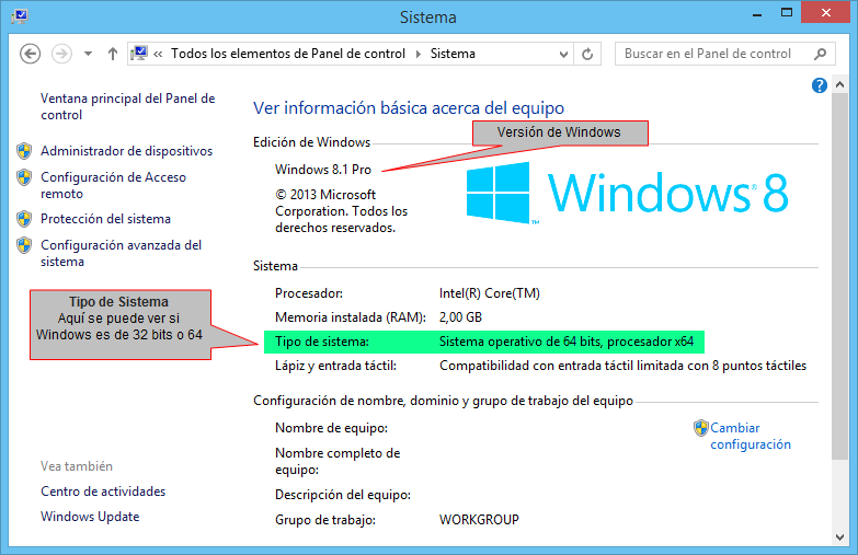 Como saber si Windows es de 32 bits o 64 bits