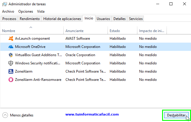 Desactivar permanentemente los TSR en Windows 10