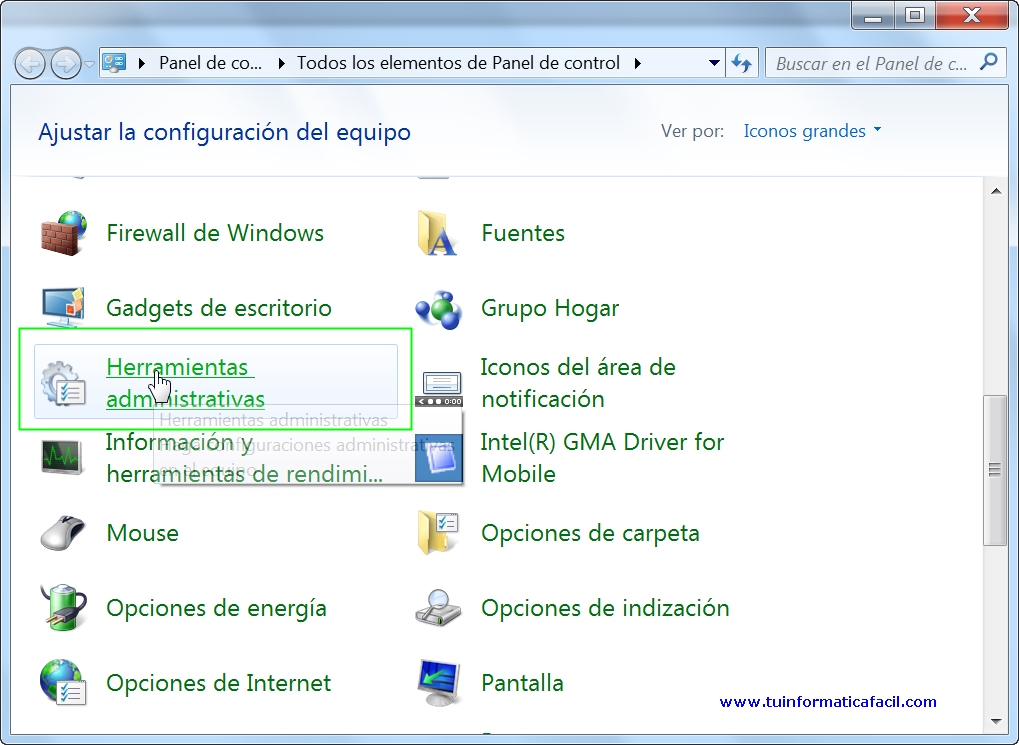 Como deshabilitar o habilitar control de cuentas en Windows 7, Panel de Control.