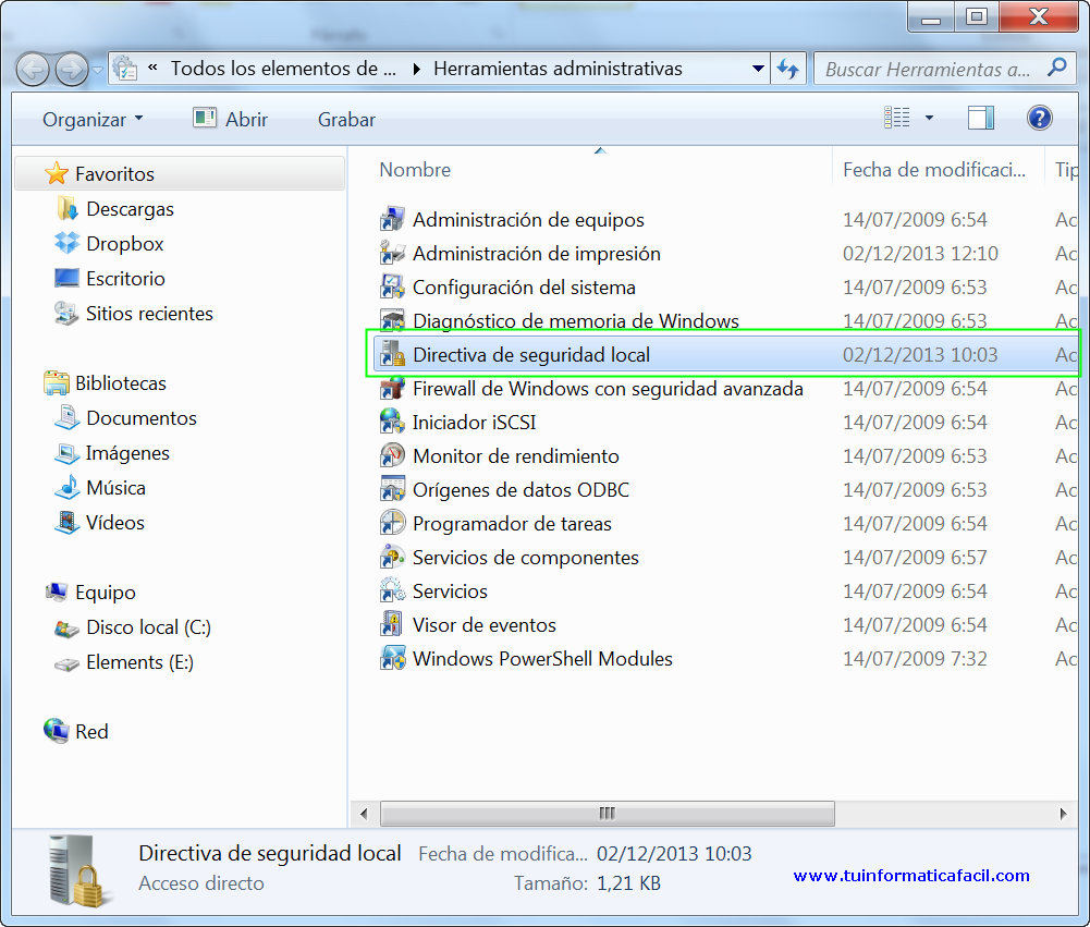 Como deshabilitar o habilitar control de cuentas en Windows 7, Directivas Locales Seguridad