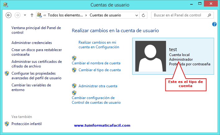 Tipo de cuenta Windows en Windows 8 y 8.1