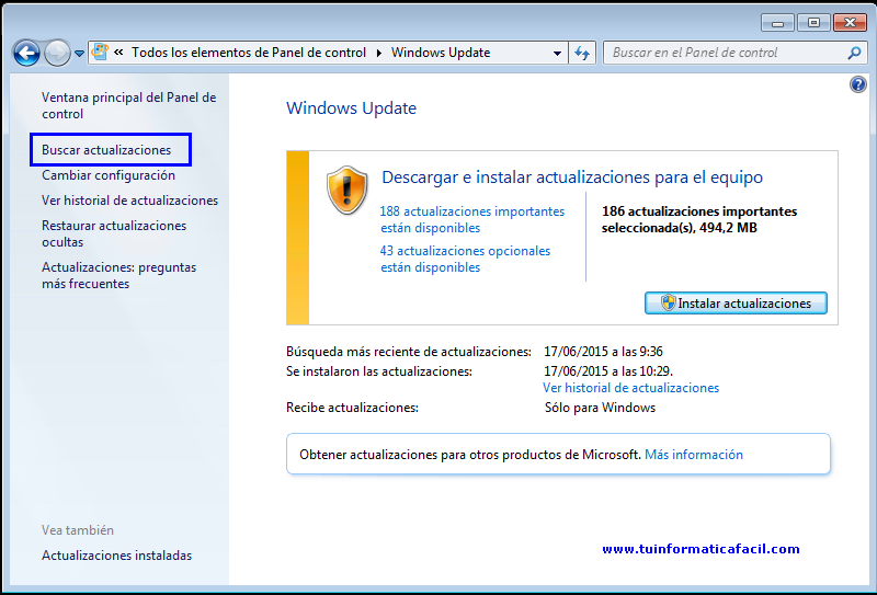 Windows Update de Windows 7 SP1 o Windows 8.1
