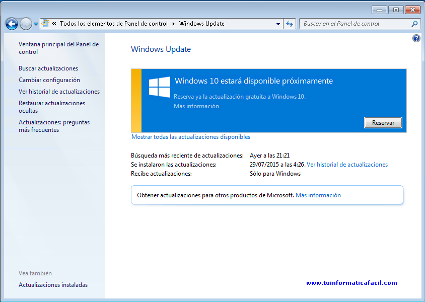 Actualizar Windows 10 desde ventana Windows Update