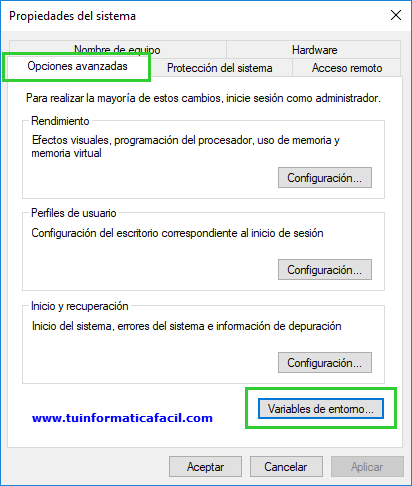 Propiedades del sistema variable Path