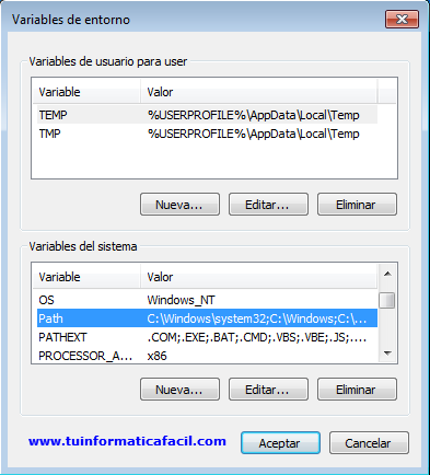 Variables de entorno Windows 7