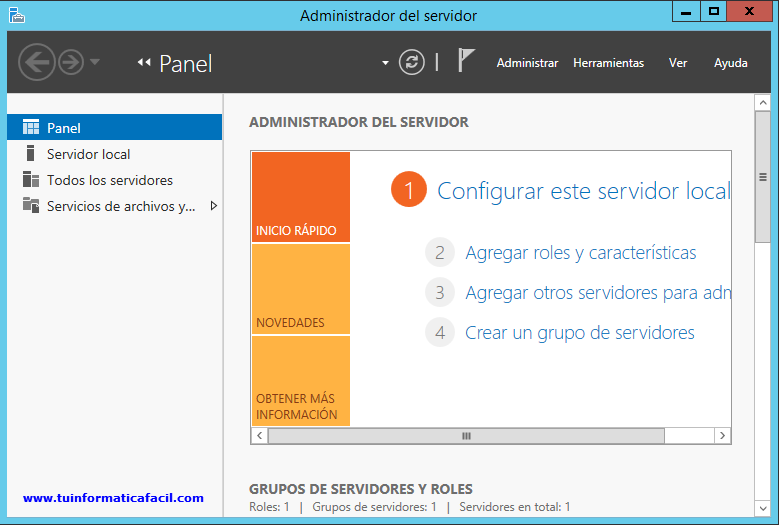 Panel administración Windows Server 2012 R2