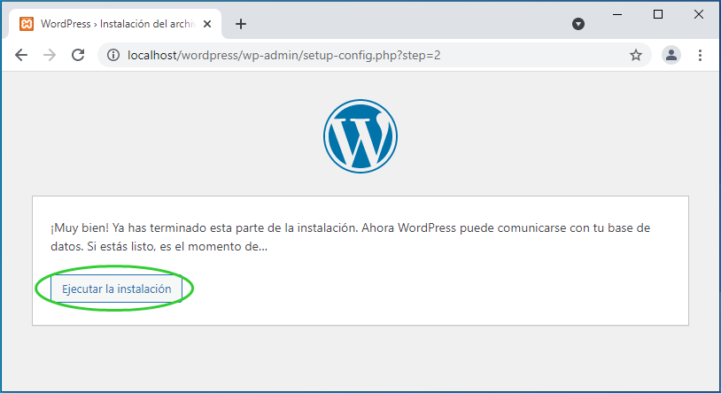 WordPress ejecutar la instalación