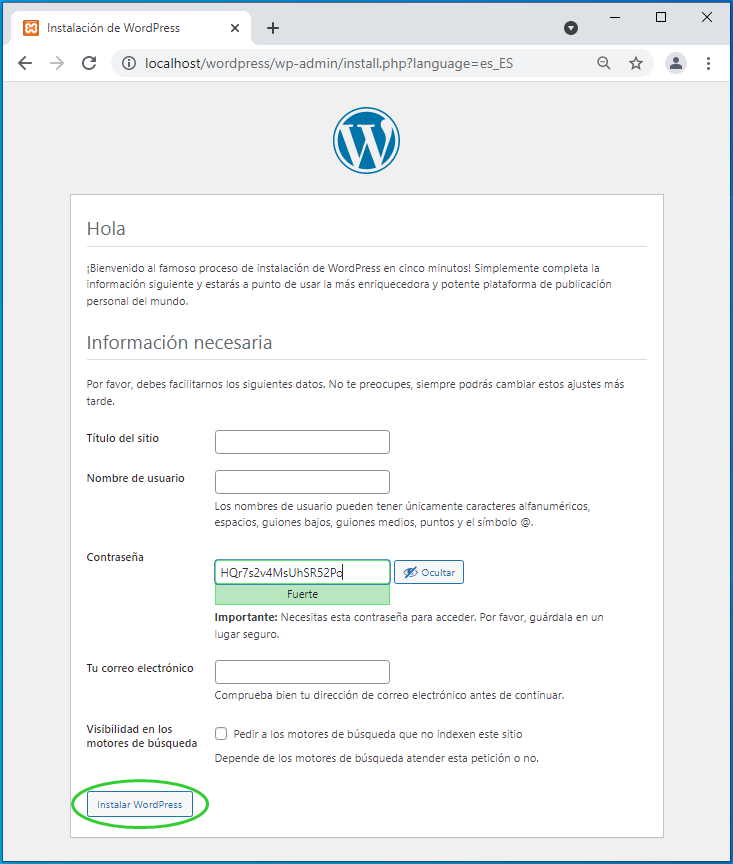 Configuración Wordpress