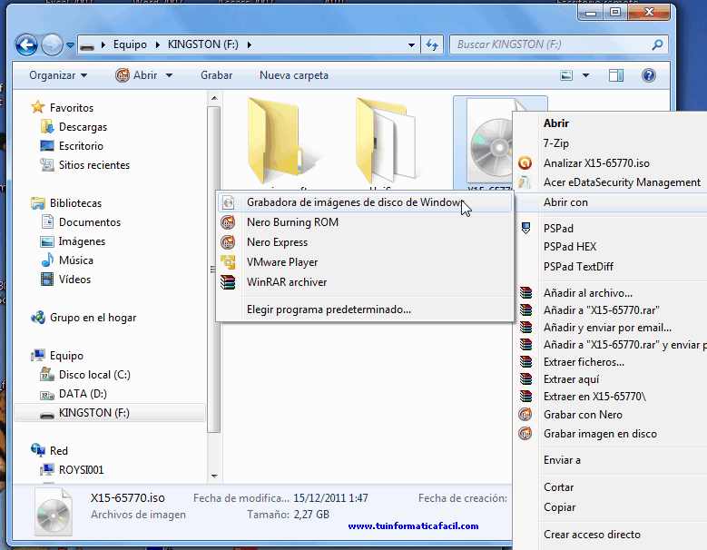 Grabar imágenes ISO CD o DVD en Windows 7 - Tu Informática Fácil